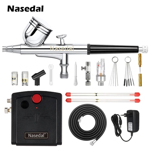 Nasedal NT-19 Компрессор Аэрографа 0.3mm 7cc Аэрограф Двойного Действия распылительный пистолет для модели,бумага, пластик, фарфор живописи Раскраска,какао-маслом  торта нейл-арт покраска автомобилей  распылитель