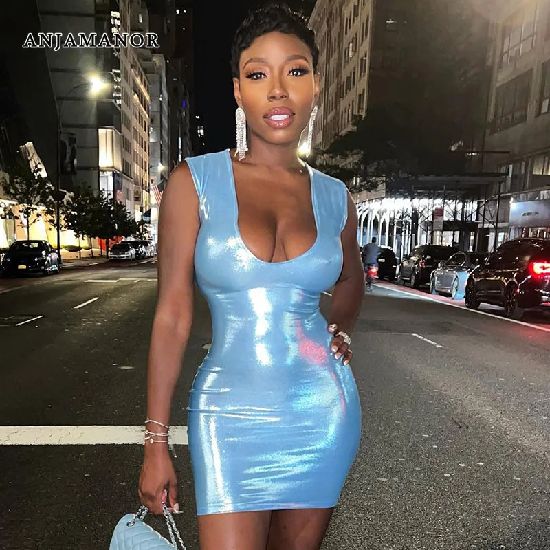 

Женское блестящее облегающее мини-платье без рукавов, на день рождения