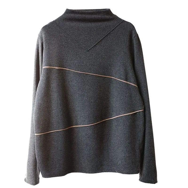 

Double Flannel Thick Base Women New Winter Half Matching High Neck T Shirt Black Warm Loose Y2k Top