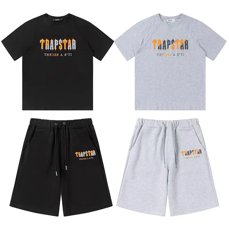 

2023 Summer Trapstar T Shirts Top Quality Embroidered 2.0 Chenille Decoded Chort Set Ice Flavours Men's and Women's Shorts