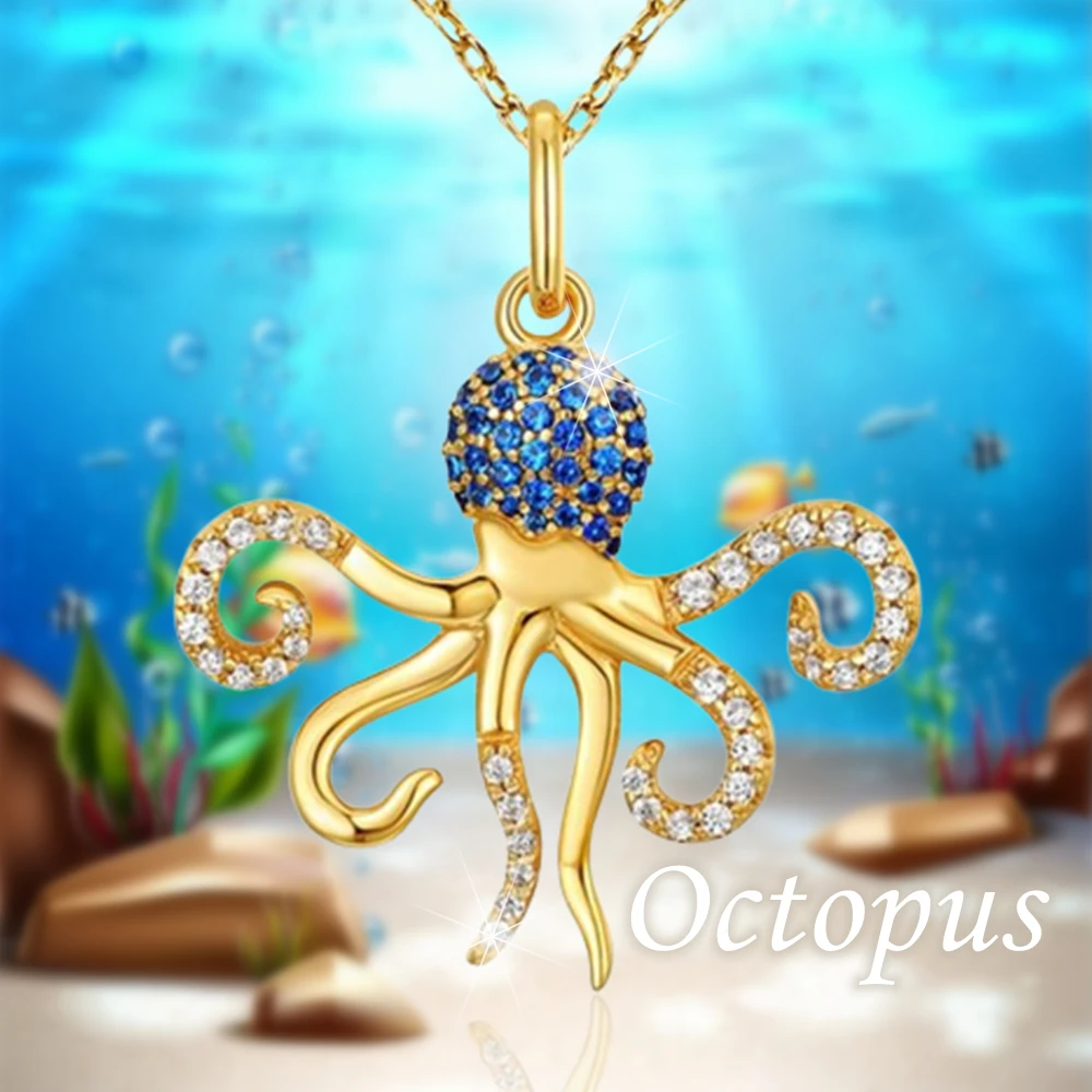 

Luxury Design Charm Rhine Blue Rhinestone Octopus Pendant Necklace for Women Elegant Lady Wedding Jewelry Valentine's Day Gifts