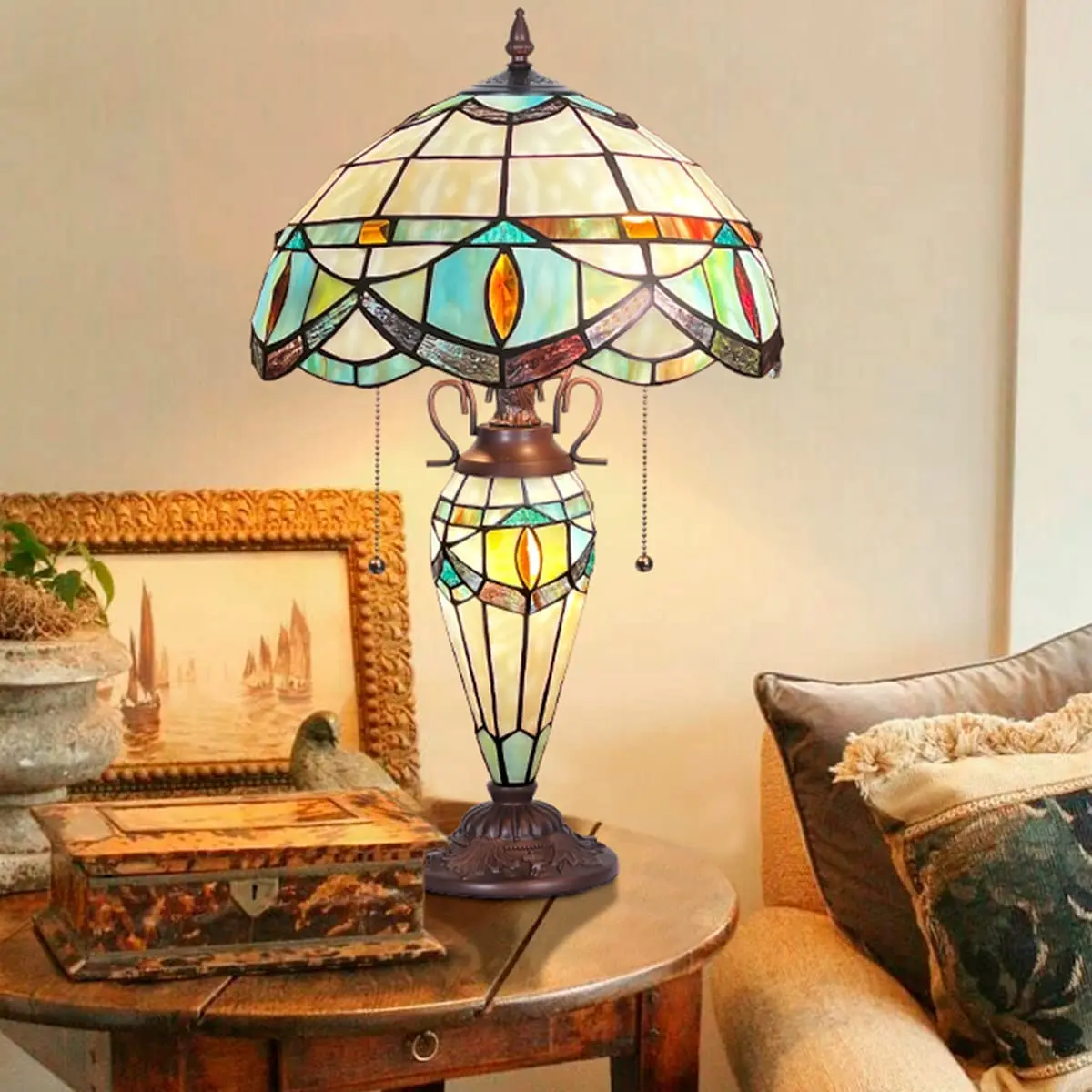 

Настольная лампа Тиффани, цветное стекло для чтения, искусственное стекло, ваза для матери и дочери, декоративный Настольный светильник для спальни, гостиной, дома и офиса
