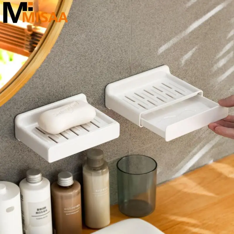 

Bathroom Storage Rack White Double Layer Drainage No Punching Wall Mounted Home Storage Soap Storage Rack Bathroom Accessories