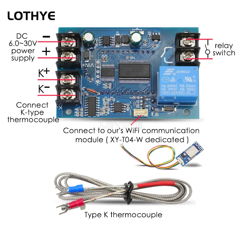 

DC 6-30V WIFI Remote High Temperature Digital Thermostat Module K-type Thermocouple High Temperature Controller -99-999 Degrees