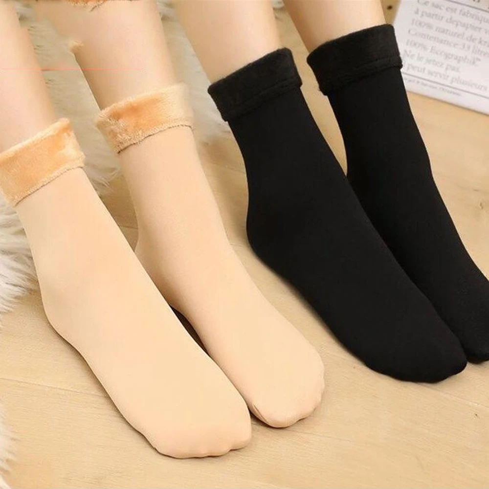 2Pairs New Velvet Women Winter Warm Thicken Thermal Socks Soft Casual Solid Color Sock Wool Cashmere Home Snow Boots Floor Sock