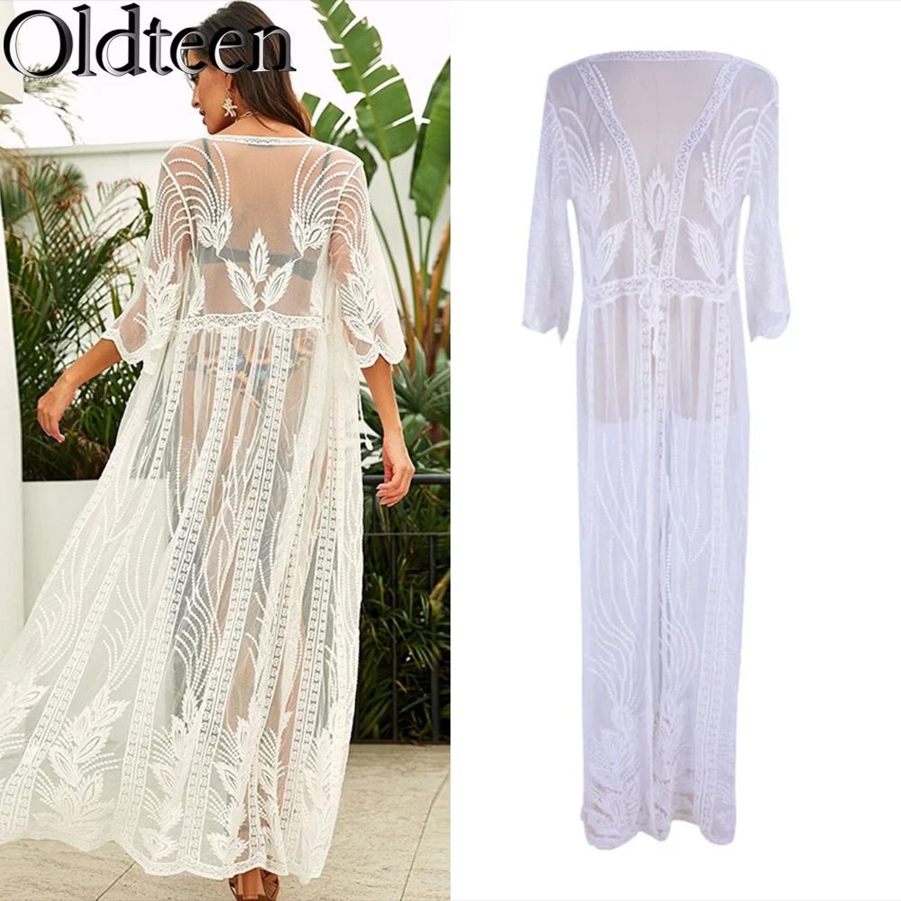 

Hot Selling New Human Cotton Lace Cut Out Swimsuit Cover-Up in Europe and America Sexy Street Vacation Cardigan Bikini Cover Up