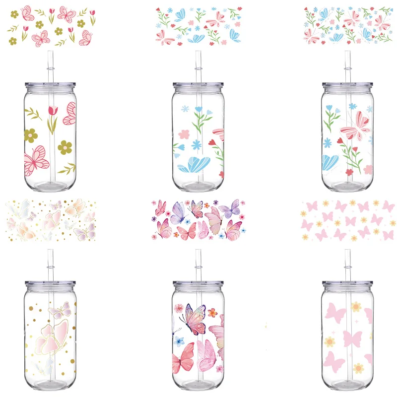 Красивая чашка для домашних животных с принтом бабочки на 16 унций и соломенной