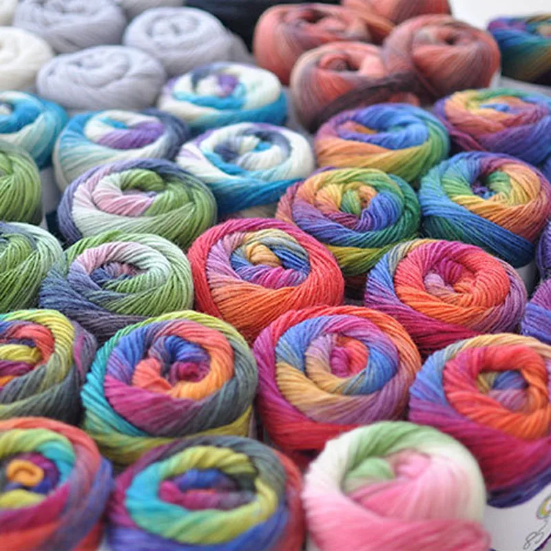 

2023 100% Wool Yarn for Knitting Dyed Rainbow Crochet Fancy Chunky Hand-Woven Colorful Scores Cashmere Yarn Thread 8PCS