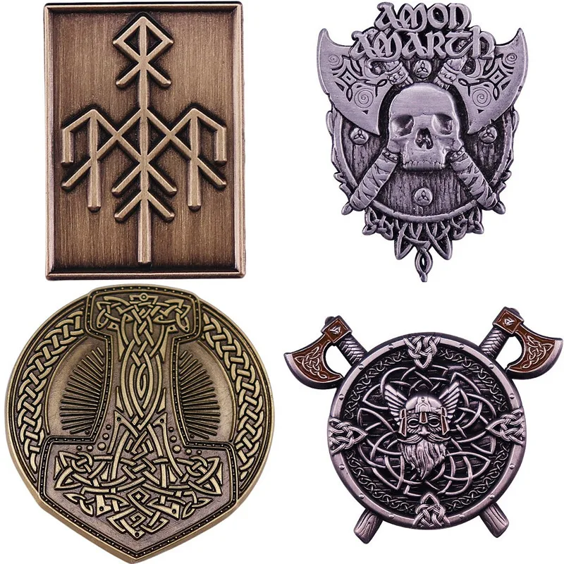 

Viking Amon Amarth Skull Axes Brooches Enamel Pin Brooch Badge Lapel Pins Hard Metal Alloy Jacket Decoration Ornaments Jewelry