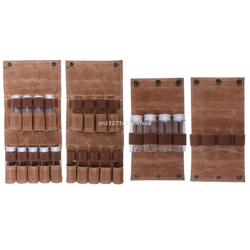 

Folding Wax Canvas Spice Bag Portable Outdoor Camping Seasoning Storage Bag Condiment Container with Condiment Bottle