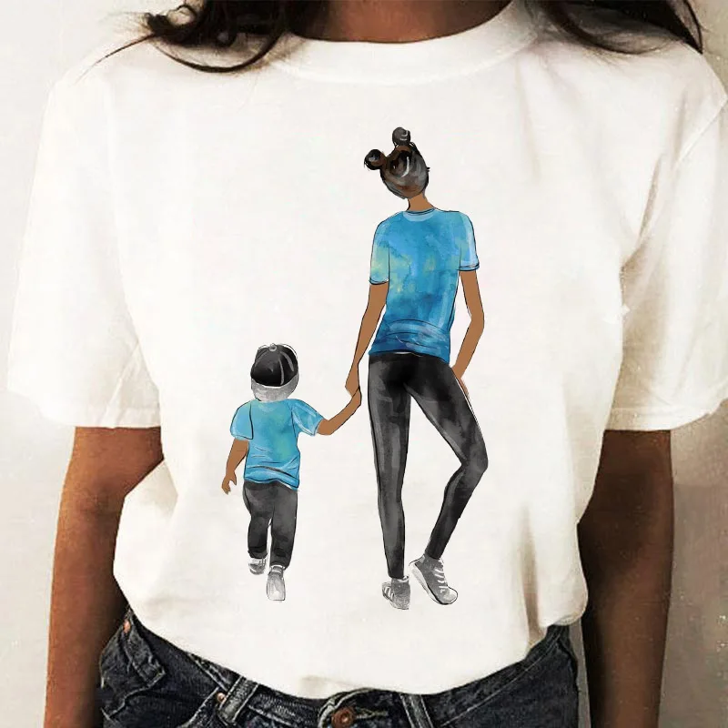 

T-shirts Cartoon Sweet Love Cute Women Print Clothes Graphic Korean Fashion Tshirt 90s O-neck Top Casual Family Household Mother