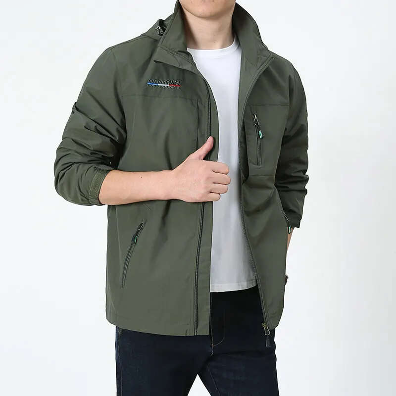 2022 Men's New Spring and Autumn Jacket Men's Windproof Middle-aged Work Clothes Casual Loose Hooded Sports Jacket