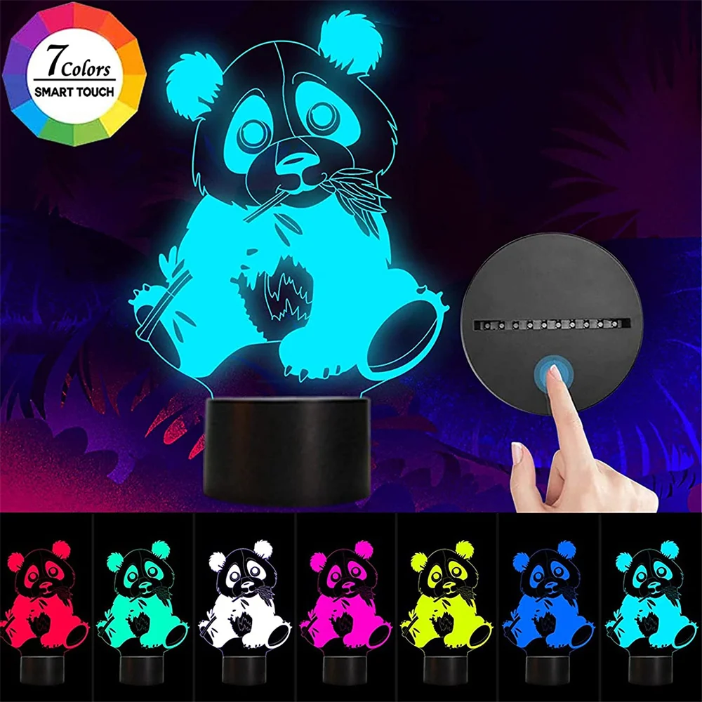 Cute Panda Bamboo 3D Illusion Lamp Creative Led Night Light 7/16 Color Changing Home Decoration for Bedroom,Foyer,Study