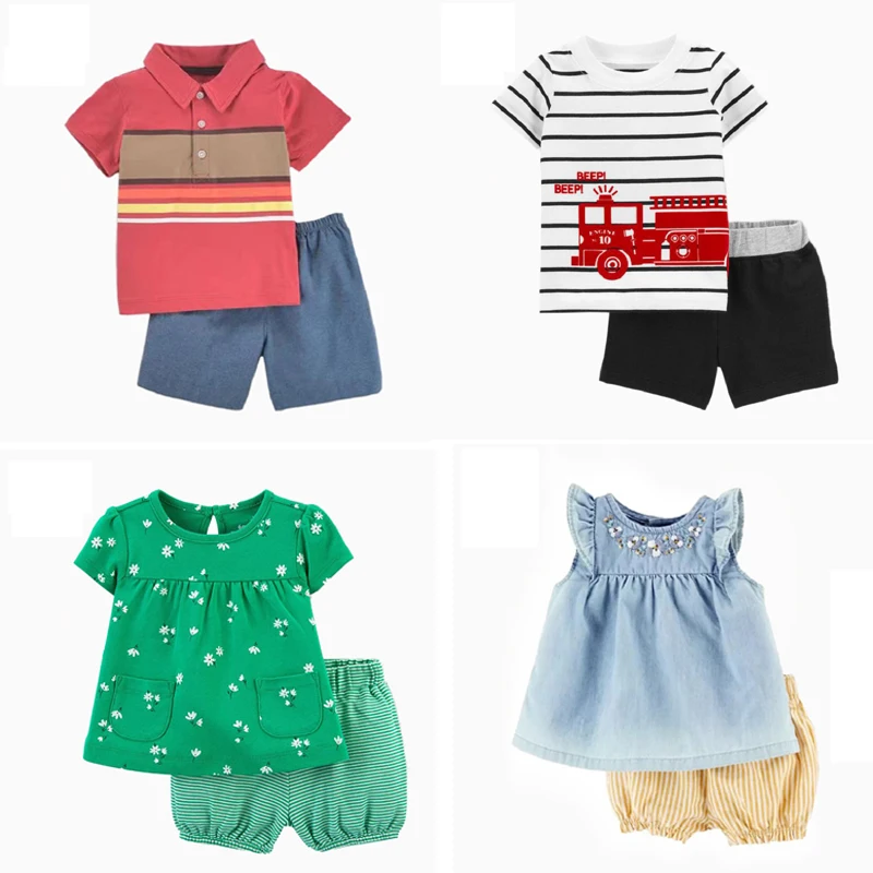 Short Sleeve Print T-Shirt+Shorts Baby Boy Summer Clothes Set Toddler Infant Outfit Newborn Girl Costume  New Born Babies 2022