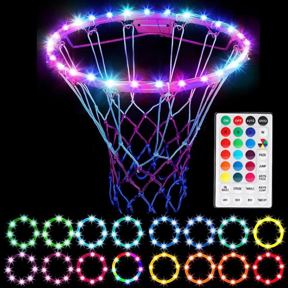 

LED Basketball Hoop Lights Remote Control Basketball Rim LED Light 4 Modes 16 Color For Training Playing Outdoors At Night