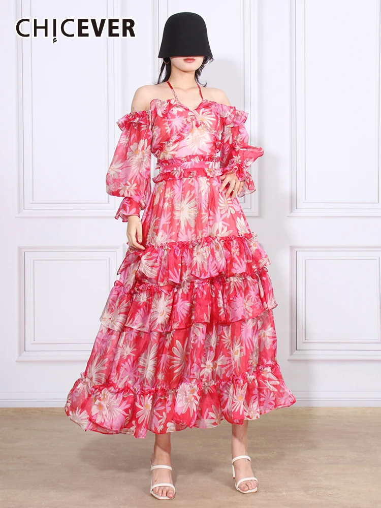 

Женское платье с оборками CHICEVER, разноцветное платье с открытыми плечами и рукавами-фонариками, с высокой талией