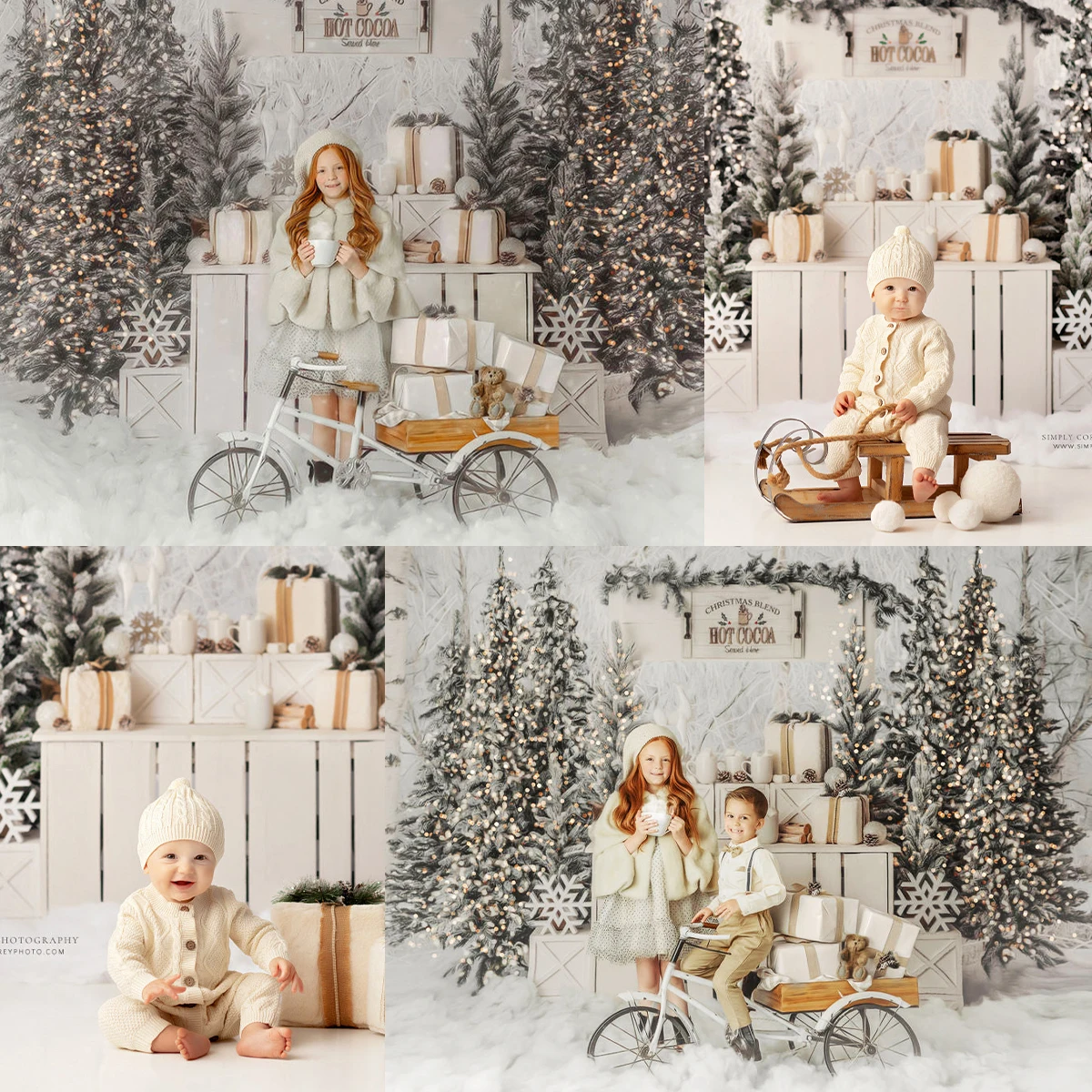 

Creamy Cocoa Stand Backdrops Xmas Snowy Kids Baby Portrait Photography Family Photocall Christmas Forest Snowflake Background