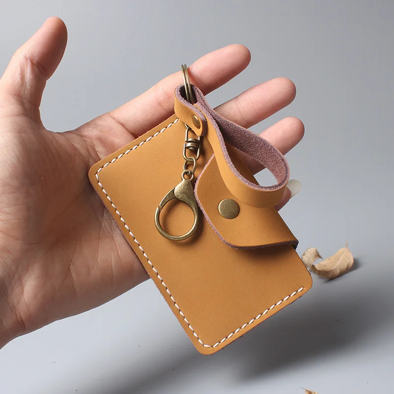 Handmade Creative Cowhide Small Card Bag Leather Bus Card Holder Men and Women Coin Purse Access Control Card Bag