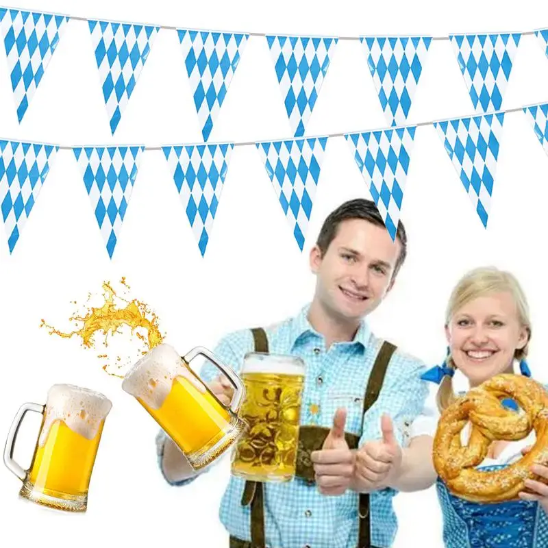 

Oktoberfest Decorations Bavarian Check Flag Blue White Lattice Plastic Banners Flag Pennant For Bar Carnival Birthday accessorie