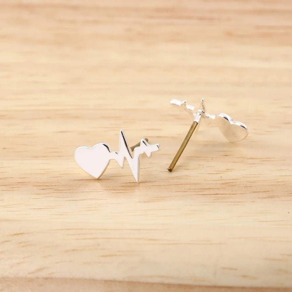 Delysia King Cute Women Electrocardiogram Stud Earrings Alloy Trendy Heart Beat Earring Girlfriend Gift