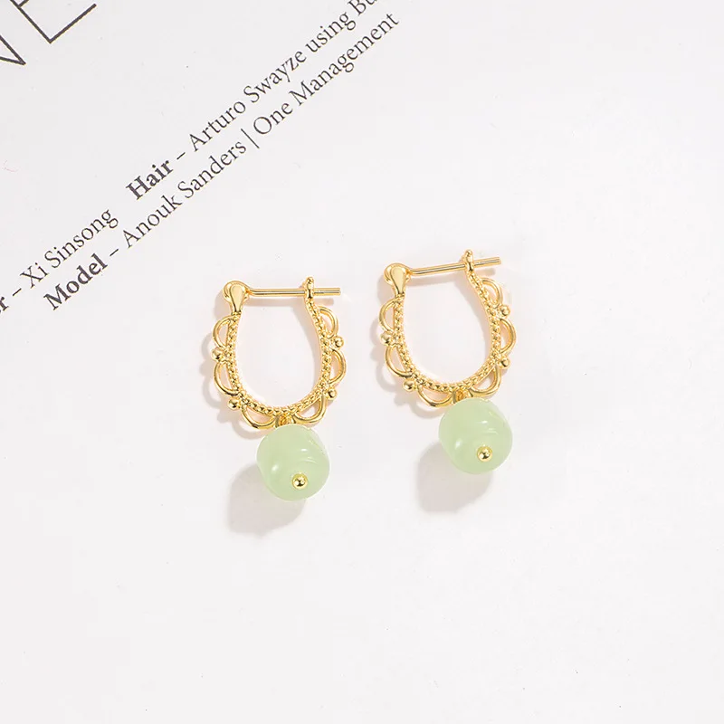 

Luxury French Retro Hetian Jade Earrings Female Soft Lace Flower Earrings Palace Antique Premium National Style Earrings