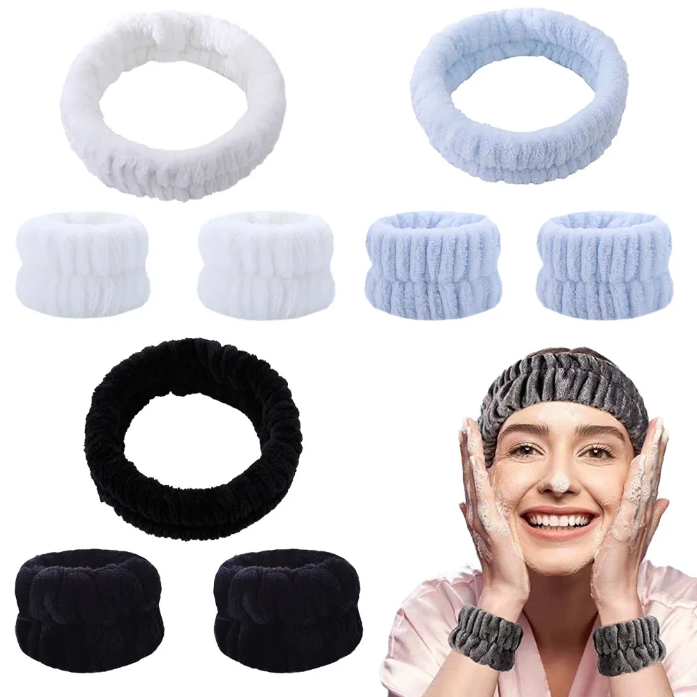 2022 New Velvet Hairband Wristband Set Makeup Headbands Wristband Set Coral Fleece Non-Slip Face Wash Hairband Girls Hair Bands images - 6