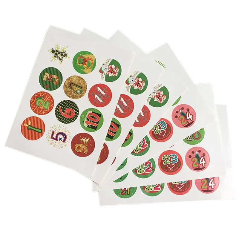 

120pcs Christmas Stickers 1-24 Christmas Advent Number Handmade DIY Gifts Posted Adhesive Packaging Sealing Label Sticker