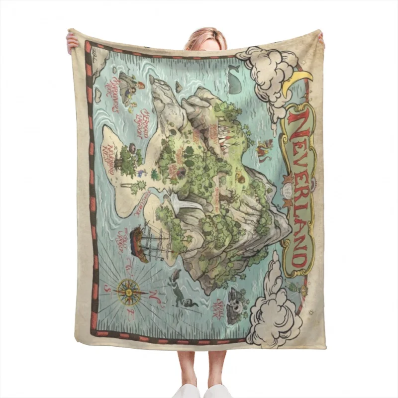 

Neverland Map Throw Blankets Soft Velvet Blanket Camping Bedding Blanket Cold Cinema or Travel
