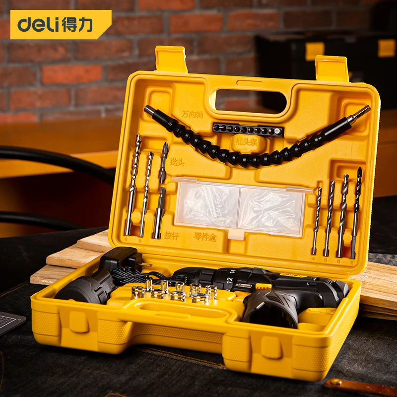 

deli 21-piece hand drill Lithium drill electric screwdriver multi-functional home toolbox set DL1021L