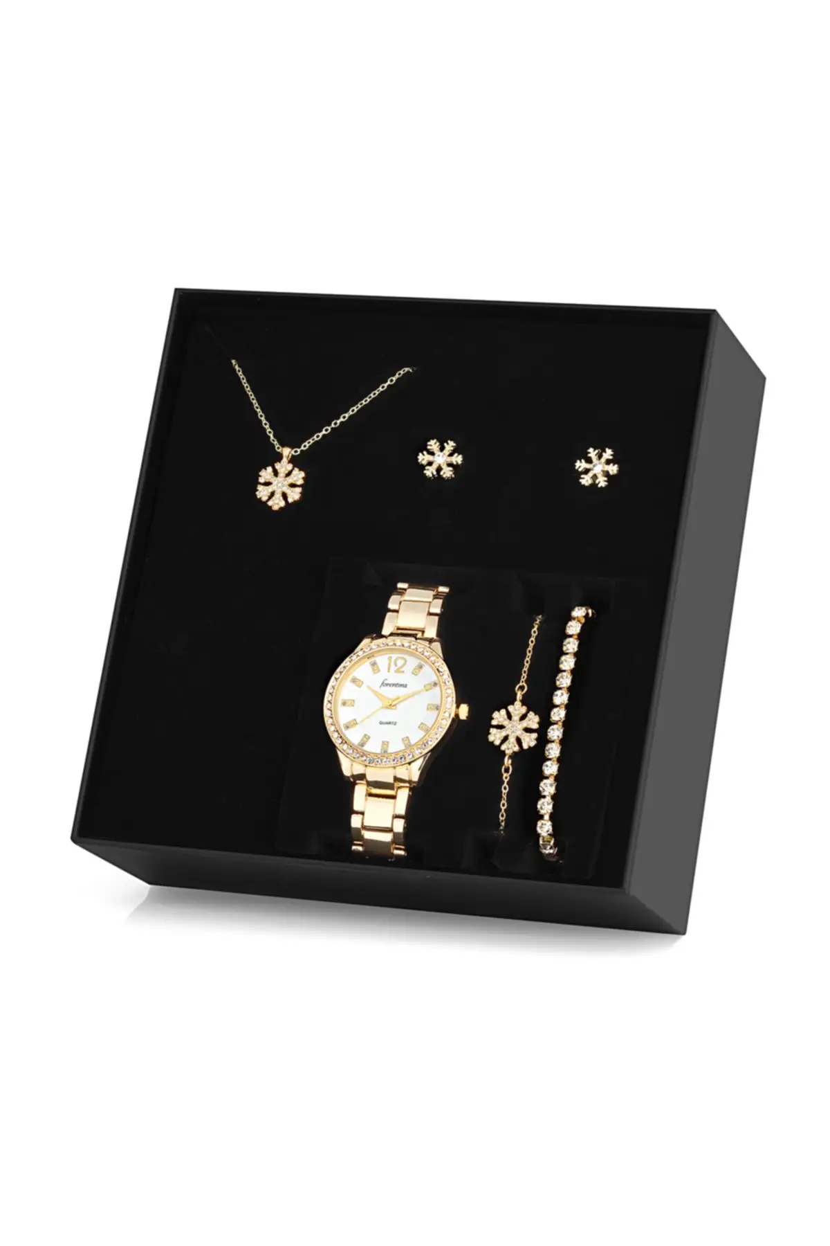 

Женская бижутерия, позолоченные снежинки, ожерелье, серьги, браслет, часы, подарочные наборы PS1081