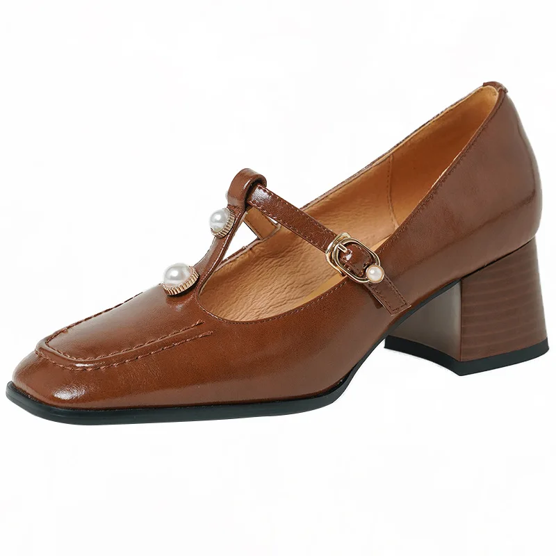 

Туфли женские кожаные на квадратном каблуке, демисезонные, 2023