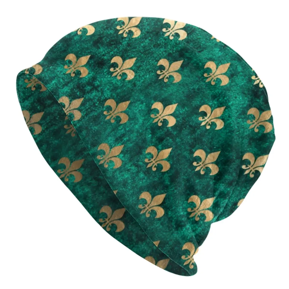 

Grunge Green Velvet Fleur De Lis Mardi Gras Bonnet Hat Casual Ski Skullies Beanies Hat for Men Women Knitting Hats Caps