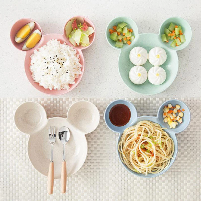 

Cartoon Mouse Mickey Bowl Cutlery Wheat Straw Lunch Box Child Baby Rice Plastic Snack Plate Dinner
