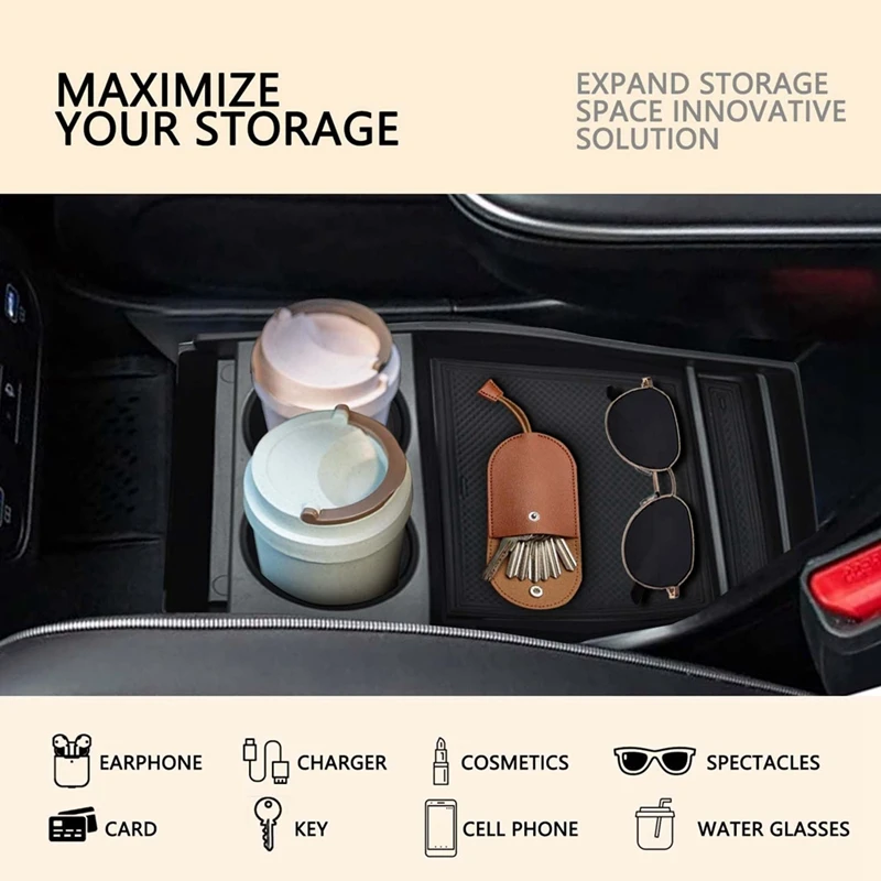 Органайзер центральной консоли с подстаканником и нескользящим ковриком нижний