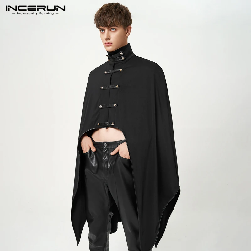 

Handsome Men Silhouette Splicing Loose Sleeveless Trench Fashion British Gentleman Style Male Long Cape S-5XL INCERUN Tops 2023