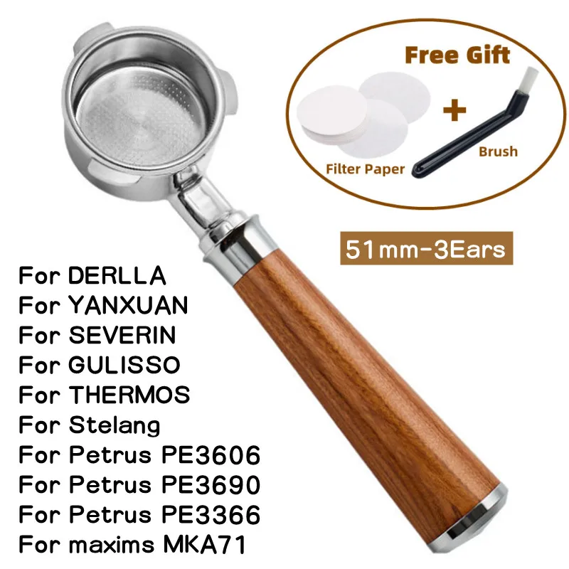 

For Petrus PE3606/PE3690/PE3366/maxims MKA71/DERLLA/YANXUAN/SEVERIN/GULISSO/THERMOS/Stelang 51mm Portafilter Filter Holder