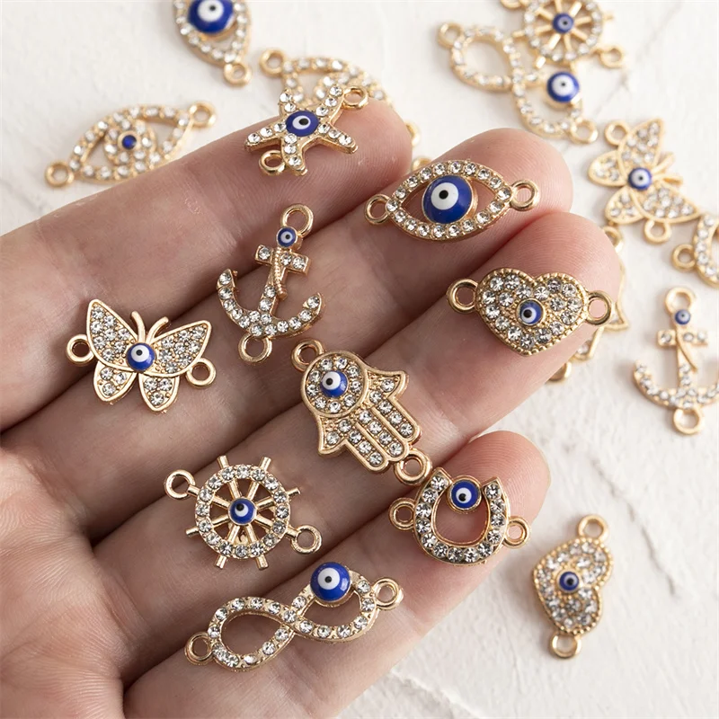 

HEYUYAO 20pcs/lot Gold Color Multi-style Rhinestones Crystal Eyes Charms Pendant DIY Bracelet Necklace for Jewelry Accessories