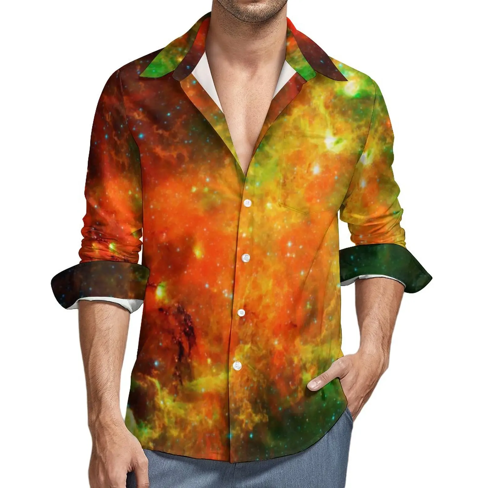

Colorful Starry Nebula Shirt Spring Galay Print Casual Shirts Men Trending Blouses Long Sleeve Custom Street Style Top Plus Size