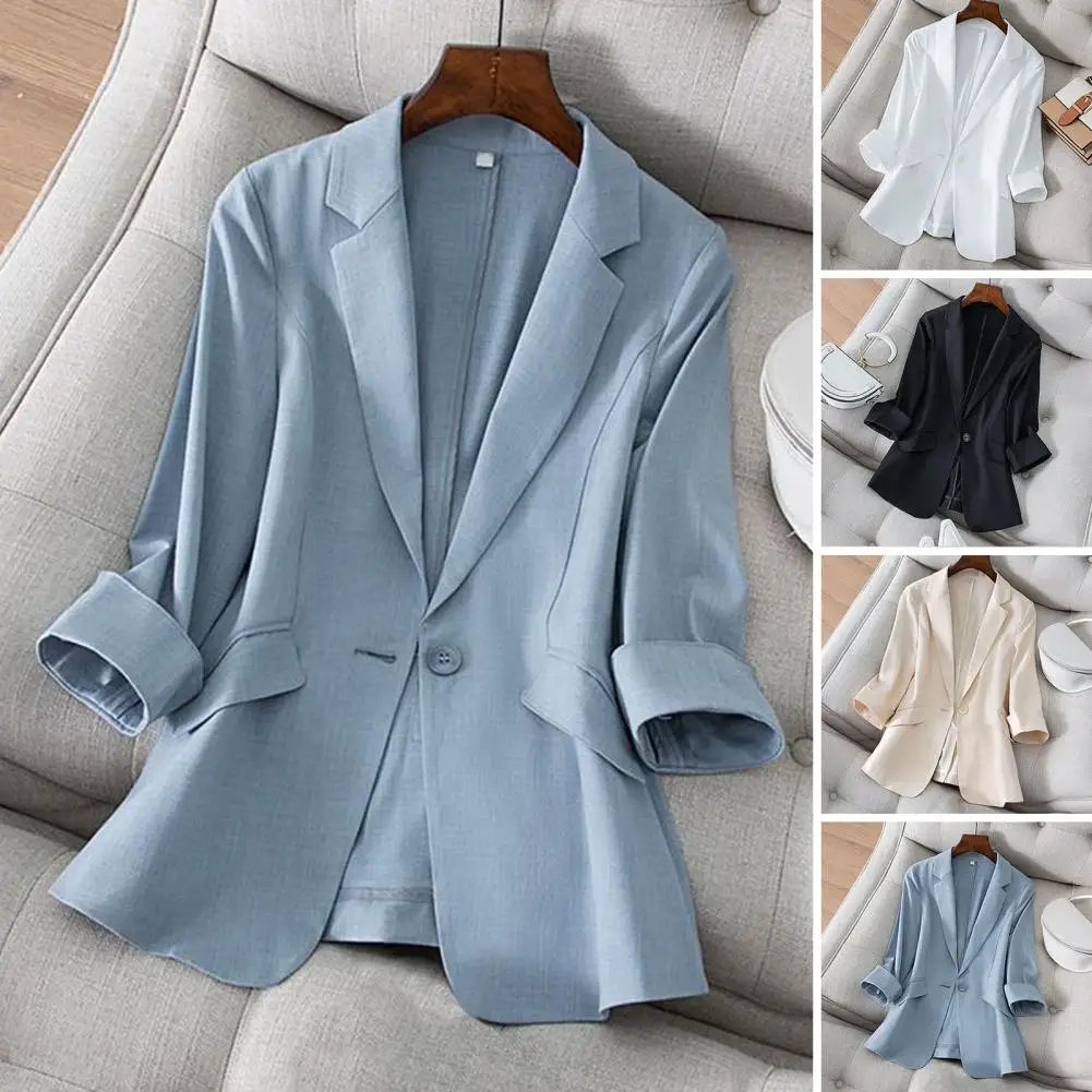 

Women Suit Jacket Lapel Notch Collar Single Button Cardigan Three Quarter Sleeves OL Formal Business Lady Blazers Coat Outerwear