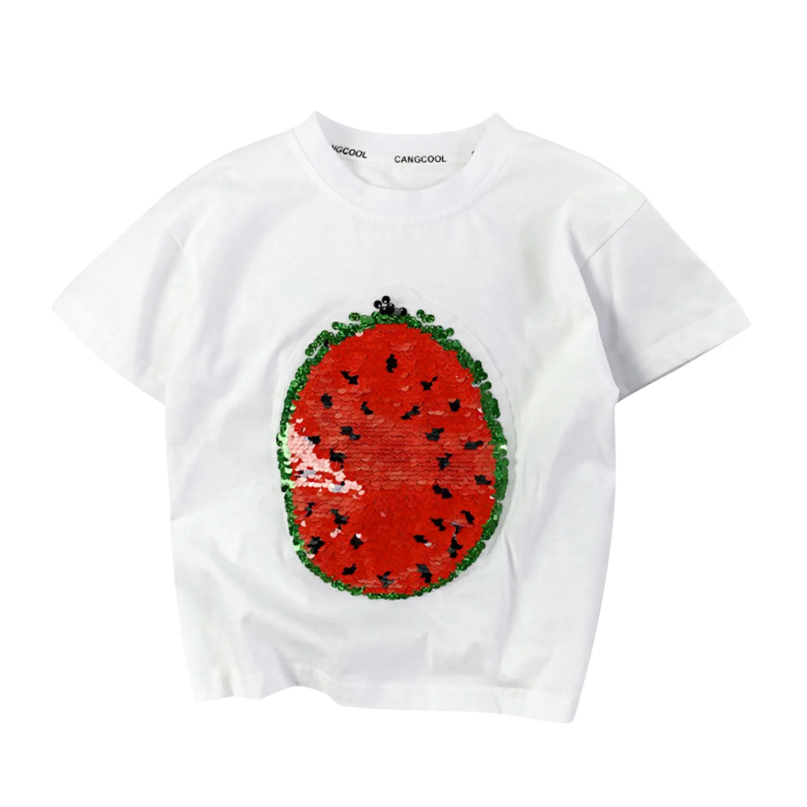 2~9Year Toddler Kid Baby Boys Girls T Shirt Magic Changing Flip Sequins Watermelon Tops Short Sleeve Summer Clothes For Children 4