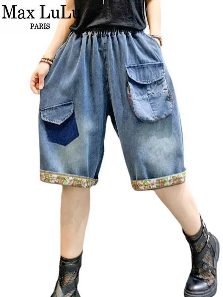 

Max LuLu Japanese Design Luxury Trousers Summer New Womens Patchwork Leisure Shorts Jeans Loose Elastic Pants Vintage Streetwear