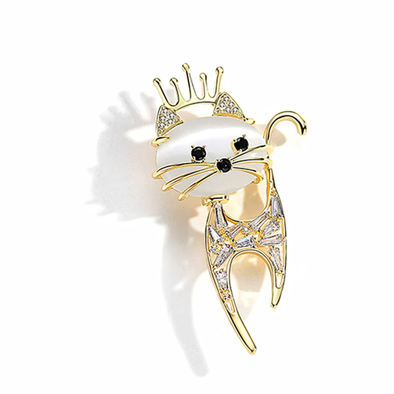 

Fashion Crown Cat Brooch Cute Gold Opal Brooch Casual Party Dress Safety Pins Crystal Wedding Office Delicate Pins Gift Jewelry
