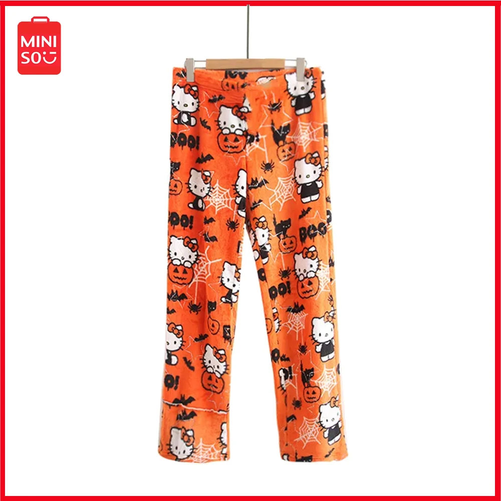 

Miniso Sanrio Hellokitty Facecloth Pajama Pants Women's Fall and Winter Padded Warm Casual Home Outdoor Walking Pants Christmas