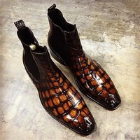 men classic chelsea boots pu crocodile pattern square toe wear fashion versatile business casual street party daily dress shoes