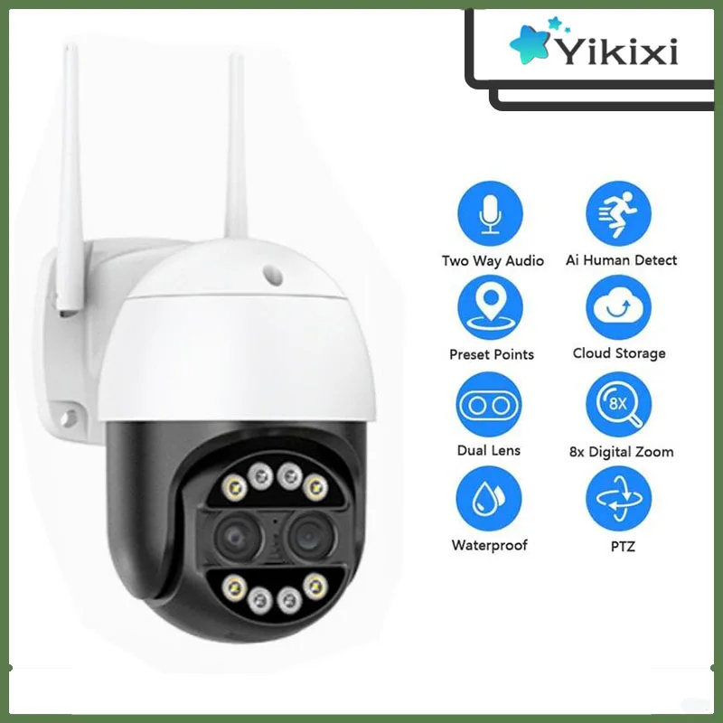 

Беспроводная IP-камера видеонаблюдения, 4 МП, 4K, PTZ, Wi-Fi, 8-кратный зум, двойной объектив, для дома, P2P ICsee