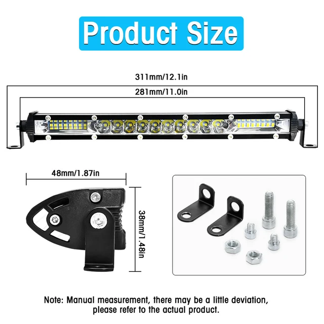 120W 9-30V Car Single Row Mixed Light Strip Lights IP68 Waterproof Slim Spot LED Light Bar for Auto Jeep Trailer Golf Cart 6