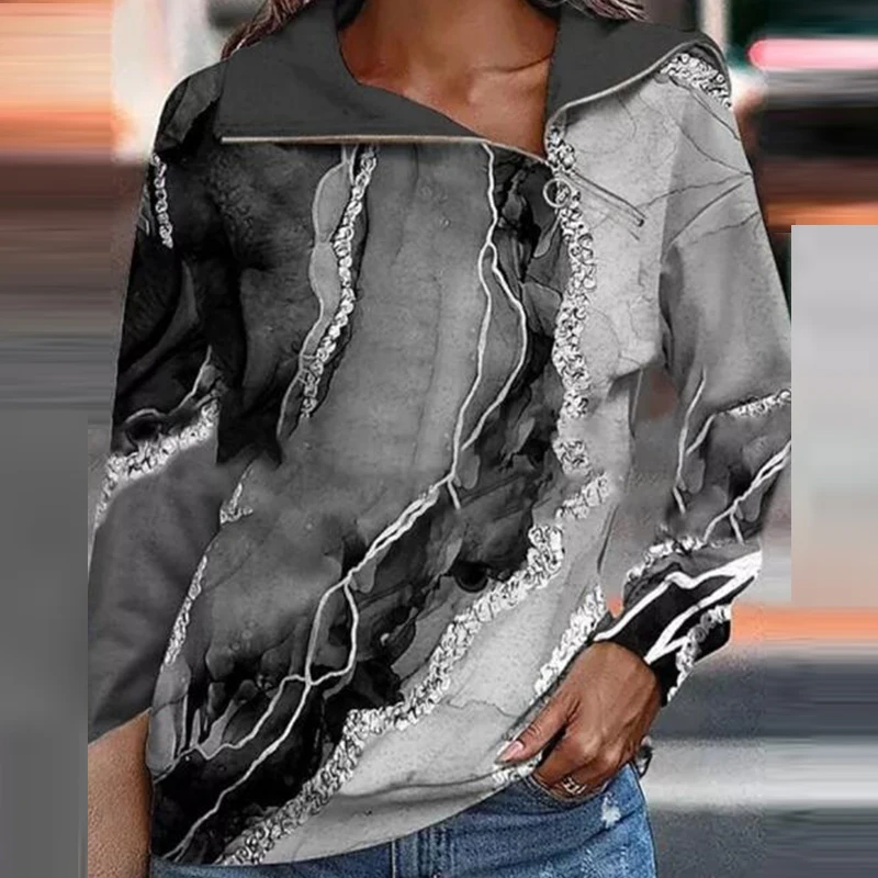 

Женский весенний Модный пуловер с длинным рукавом, офисные весенние топы 2023, блузка с винтажным принтом, свободная блузка на молнии