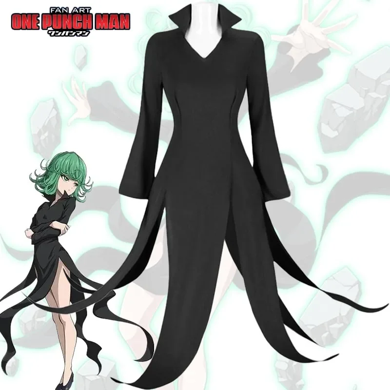 One Punch Man ужасный Торнадо косплей костюм аниме Senritsu no Tatsumaki черное платье для детей