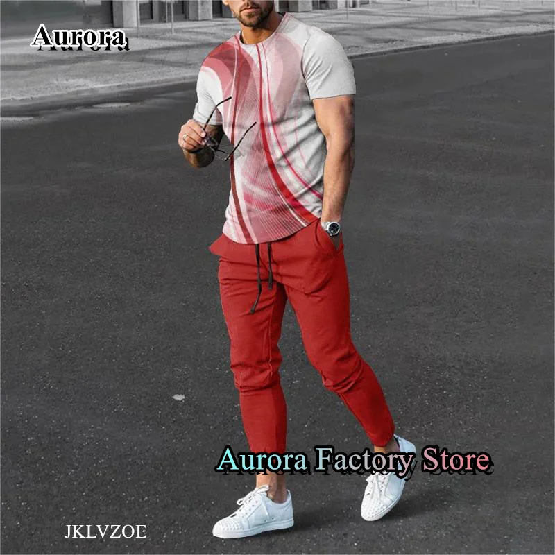 Summer Men Solid Color Tracksuit 2 Pieces T-Shirt Trousers Set Casual Jogging Suit Fashion Outfit Male Oversized Streetwear