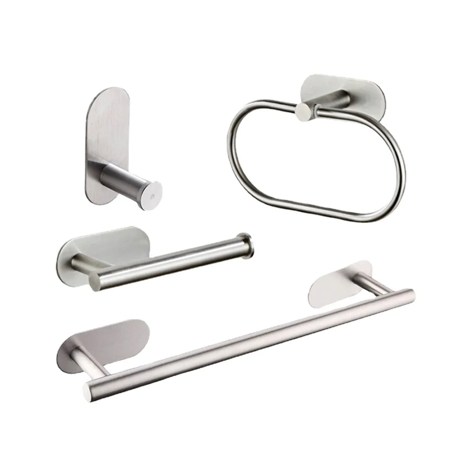 

Stainless Steel Silver Bathroom Hardware Set Towel Rack Toilet Paper Holder Towel Bar Hook Bathroom Accessories Don't Drilling